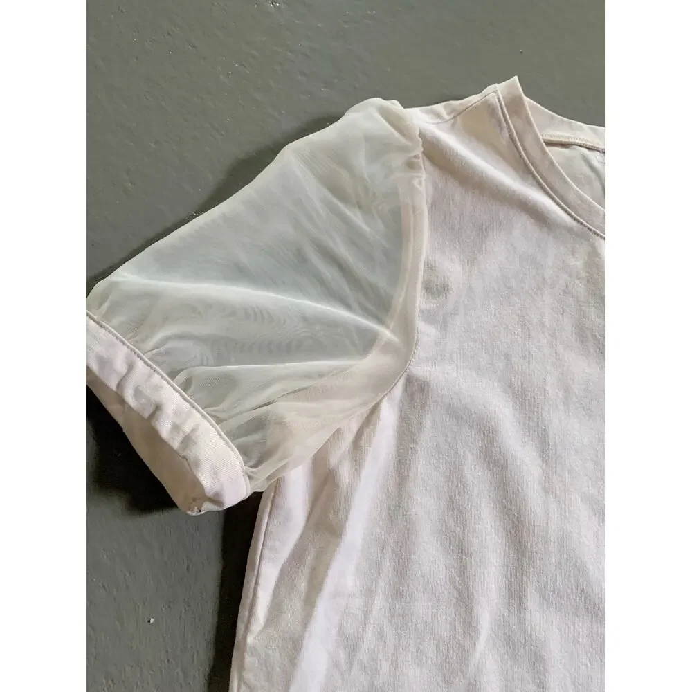 Madewell Beige Puff Sleeve Top XS Sheer Lightweight Neutral Blouse